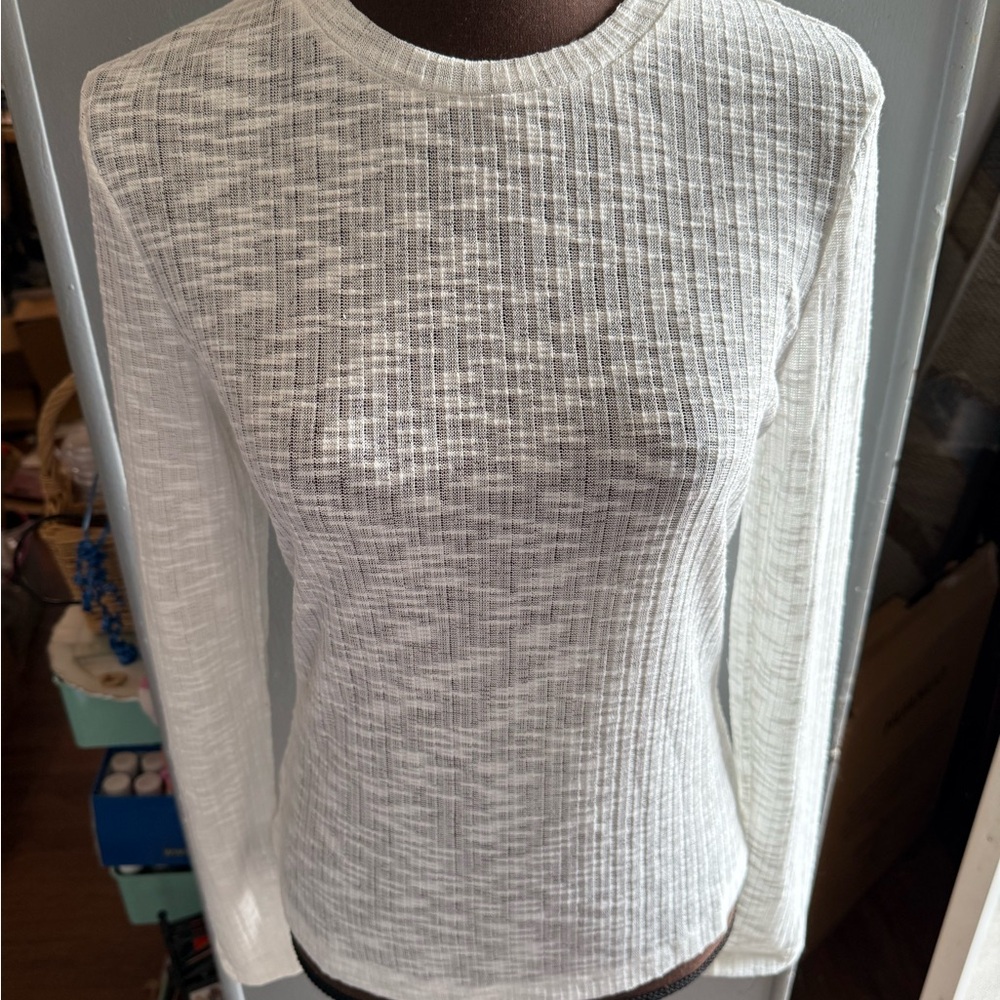 White Ribbed Long Sleeve Top